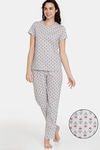 Zivame Basics Knit Cotton Pyjama Set - Gray Violet — thumbnail 1